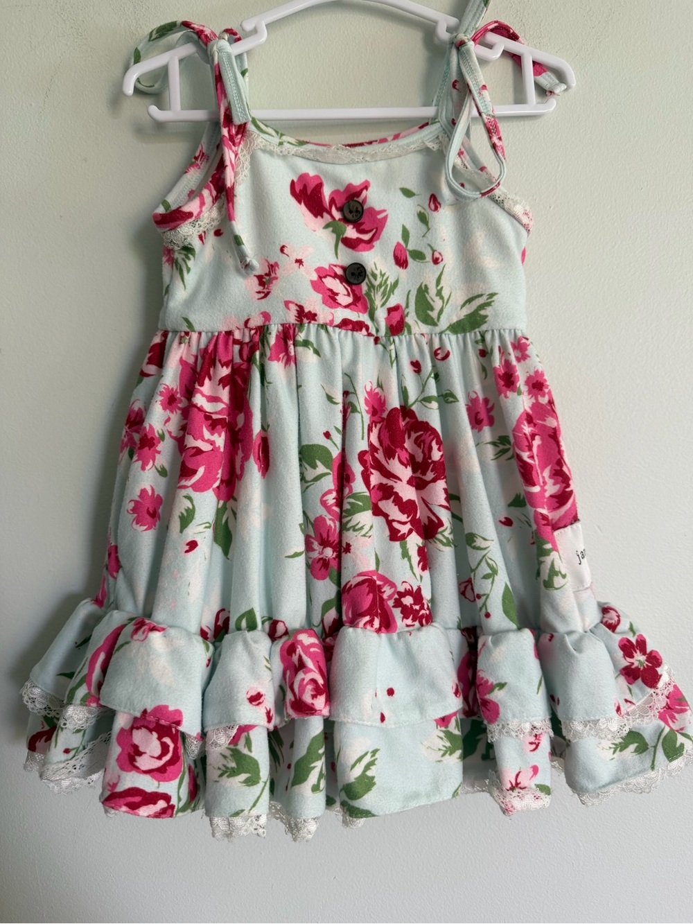 Jane + Jo Girls Floral Tie-Shoulder Sundress - Pink Floral on Light Blue